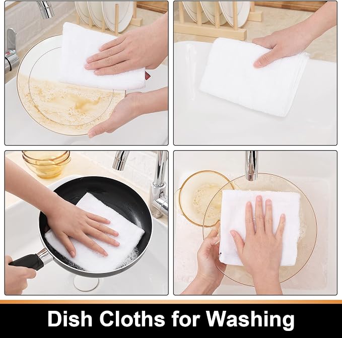 Mordimy 100% Cotton Terry Cloth Dish Cloths, Soft and Absorbent Checkered Dish Towels, Quick Drying Dish Rags for Washing Dishes, 12 Pack, 12 x 12 Inches, White