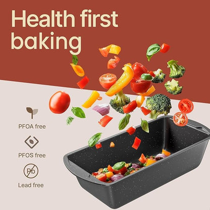 Nonstick Loaf Pan Set Pack of 4, Carbon Steel 11" Large Baking Bread Pan, Oven Safe Up to 450°F, PFOA, PFOS, PTFE Free, Space Saving Stackable Design, Stain Resistant, Dishwasher Friendly, Gray Marble