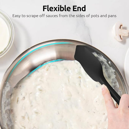 600ºF Heat Resistant Silicone Spoons: U-Taste Flexible Baking Spoon Spatula & Cooking Scoop Spoonula, Seamless Soft Kitchen Utensils for Serving, Scraping, Scooping in Non-Stick Cookware (Black)
