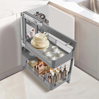 Blind Corner Cabinet Pull Out 2 Tier, Kitchen Cabinet Organizer, Left & Right Open Compatible, Blind Corner Kitchen or Bathroom Cabinets, Height Adjustable