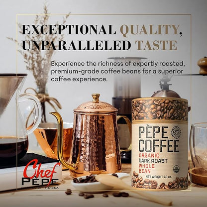 Pepe Coffee Organic Dark Roast Whole Bean Coffee 10 oz 1-pack by Chef Pepe