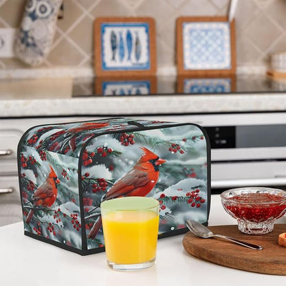 Christmas Red Bird Toaster Cover 4 Slice Wide Slot Washable Kitchen Appliance Covers Fingerprint Bread Machine Dust Cover Small Toaster Oven Accessories Covers Bread Maker Bag Women Gift
