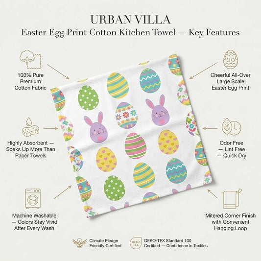 Urban Villa Kitchen Towels Set of 6 Dish Towels for Kitchen 100% Cotton Easter Print Kitchen Towels Mitered Corners Oversized 20X30 Inches Kitchen Towels Highly Absorbent Kitchen Hand Tea Towels