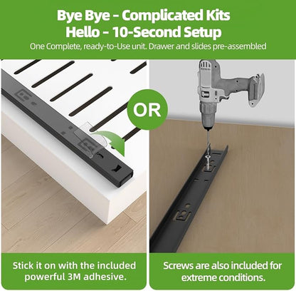 ANTOWIN 1Pack Expandable Pull Out Cabinet Organizer 16.5"Deep (12.2"-20.5" Width), Slide Out Drawers for Kitchen Cabinets, Roll Out Shelves Adhesive with 3-Layer Steel, for Cabinets Without Lip, White