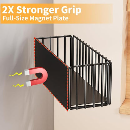 2 Pack Heavy-Duty Magnetic Shelf for fridge, Foldable Magnetic Basket with 4 Hooks, Fruit Potato Onion Storage Shelves, Large Magnetic Spice Rack Organizer for Fridge Oven Laundry(2 Pack)