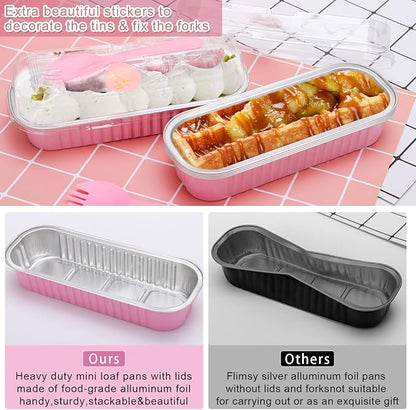 200Pack 6.8oz Pink Mini Cake Pans with Lids Baking Cups Aluminum Foil Pans Tins, Individual Dessert Cups Containers for Sales,Party,Picnics