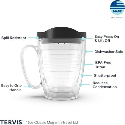 Tervis Clear & Colorful Lidded Made in USA Double Walled Insulated Tumbler Travel Cup Keeps Drinks Cold & Hot, 16oz Mug, White Lid