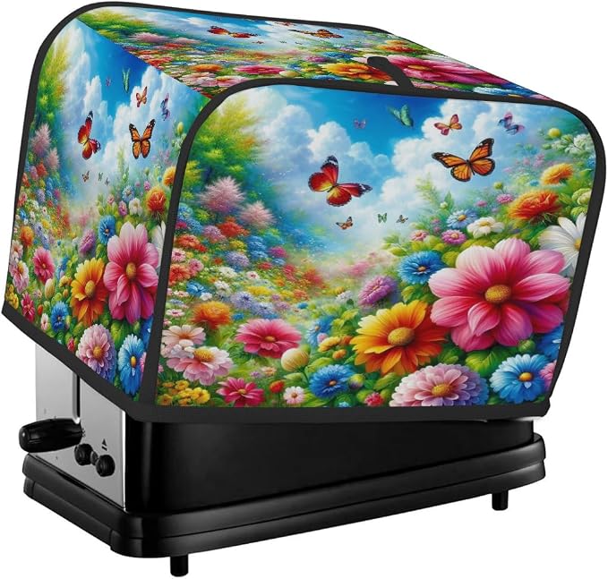 2 Slice Spring Colored Flowers Toaster Cover Waterproof Dust Fingerprint Bread Machine Cover Washable Kitchen Appliance Protector For Home Kitchen Bakeware Table Decor Women Gifts