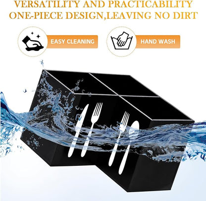 Suzile Acrylic Cutlery Storage Organizer Bin Silverware Caddy Countertop Knife Spoon and Fork Holder Kitchen 3 Section Tableware Storage Box for Cabinet Flatware Dining Room (Triangle,S,Black)