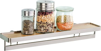 WENKO Spice Rack Organizer, Wall Mount Spice Shelf, Hanging Spice Holder for Kitchen, Seasoning Organizer, Spice Rack over the Stove, Made of Bamboo and Metal, 15.7 x 2.2 x 3.1 in