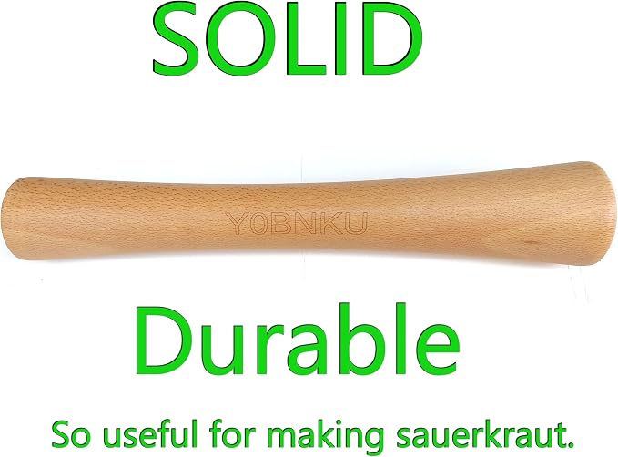 12" Sauerkraut Pounder Natural Beech Wood smasher for Fermentation Crocks and Mason Jars - Cabbage Tamper Fermenting Food Tool