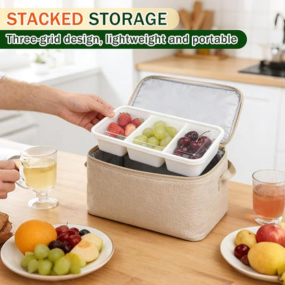 20 Sets Reusable Snack Containers Meal Prep Containers 3 Compartment Condiment Container With Lids Snackle Box Container Portion Control for Refrigeration Sauce,Outdoor Takeaway,Travel(White)