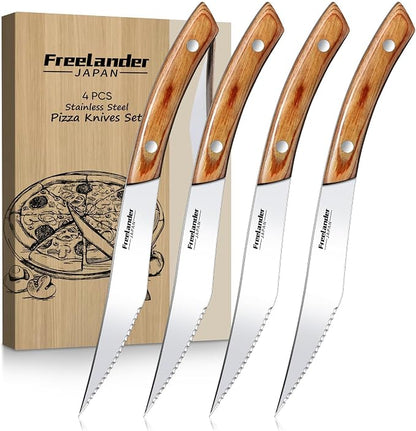 Freelander 4-Piece Pizza Knife Cutter Set, Sharp Serrated Stainless Steel Blades, Full Tang Forged Design, Ergonomic Non-Slip Handle,Durable, Rust-Resistant & Dishwasher Safe,Christmas