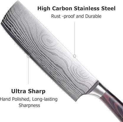 Nakiri Kitchen Knife 7" - Super Sharp Vegetable Knife, High Carbon Stainless Steel Meat & Veggie Cleaver with Gift Box, Ergonomic Non-slip Handle, Ideal Housewarming Gift