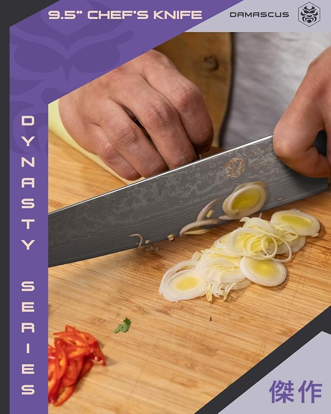 KESSAKU Chef Knife - 9.5 inch - Damascus Dynasty Series - Razor Sharp Kitchen Knife - Forged 67-Layer Japanese AUS-10V High Carbon Stainless Steel - G10 Garolite Handle with Blade Guard