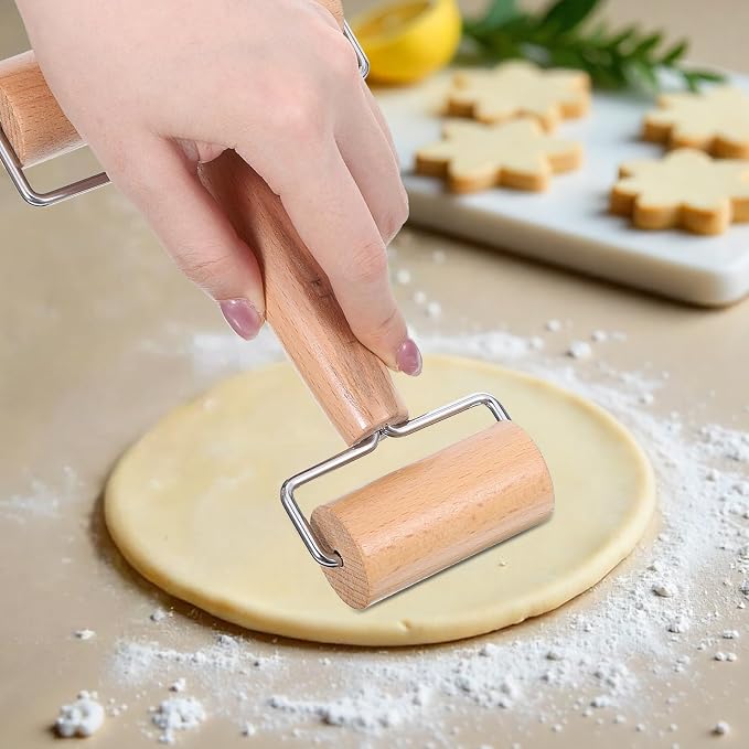 2 Pcs Baking Wooden Rolling Pins Non-Stick Baker Pastry Roller Set T-shape Pizza Dough Roller Pin for Tortilla Cookie Dumpling Home Kitchen Baking Cooking(Double-headed + single-headed small)