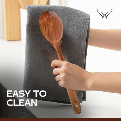 Teak Wooden Spoon for Cooking With Teak Spoon Rest - Made of Premium Natural Teak Wood