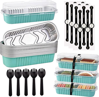 24 Pack Mini Loaf Pans, 7.5oz Mini Cake Pan & Mini Cupcake Pan Set – Disposable Aluminum Baking Pans with Lids, Spoons & Stickers, Premium Sturdy Gift Set for Cakes, Cupcakes, Desserts & Party Treats
