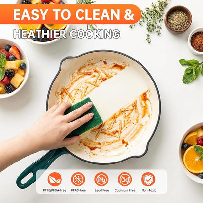LIFERUN Nonstick Enameled Cast Iron Cookware Set, 7Pcs Pots and Pans Set, Gas/Induction Dutch Oven Set, PFOA & PFAS Free