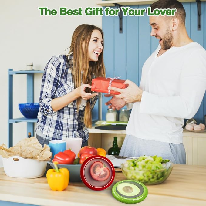 Reusable Avocado Saver and Onions Storage,4PCS Silicone Fruit and Veggie Savers,Stretch Fresh Pods Storage Box Set for Fridge,Ideal for Avocados, Tomatoes, Apples, Lemons,Potatoes, Garlic
