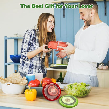 Reusable Avocado Saver and Onions Storage,4PCS Silicone Fruit and Veggie Savers,Stretch Fresh Pods Storage Box Set for Fridge,Ideal for Avocados, Tomatoes, Apples, Lemons,Potatoes, Garlic