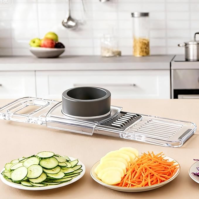 ZKIRON Mandoline Slicer for Kitchen - 6-in-1 Multifunctional Vegetable Cutter with Transparent Body & Safe Hand Guard, Compact Stainless Steel Food Slicer for Salad, Potato, Onion