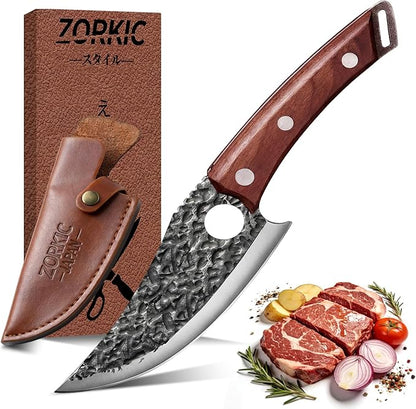 Viking Knife, Butcher Knife Hand Forged Boning Knives, Japanese Paring knives Kitchen Chopping for Meat Cutting Chefs Cleaver Camping Cooking, BBQ, Gifts for Men