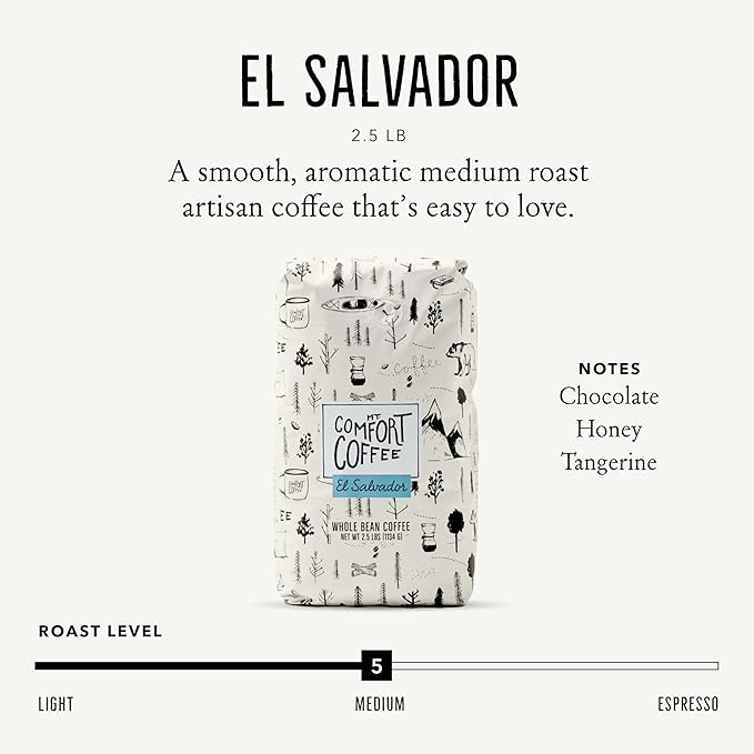 Mt. Comfort Coffee El Salvador Medium Roast, 2.5lb - Flavor Notes of Honey, Tangerine, & Chocolate - Sourced From Local, El Salvadorian Coffee Farms - Roasted Whole Bean