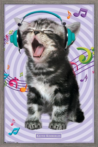 Trends International Keith Kimberlin - Kitten - Singing Wall Poster, 14.725" x 22.375", Barnwood Framed Version
