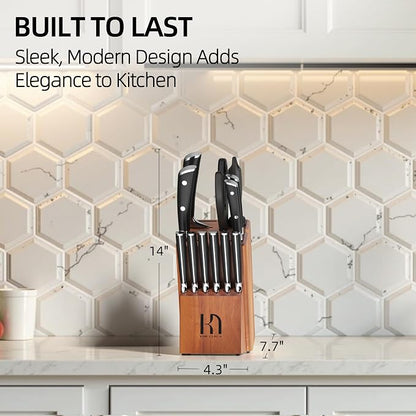 KnifeSaga Knife Set, 15 Pcs Kitchen Knife Block Sets with Sharpener, Japanese High Carbon Stainless Steel Set of Knives, Premium Razor Sharp Black Knives Set with Block for Kitchen, Ergonomic Handle