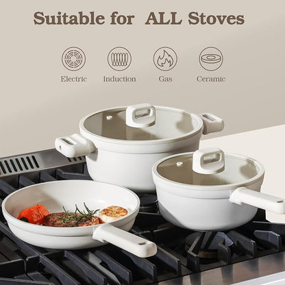 SENSARTE 20Pcs Pots and Pans Set Nonstick, Ceramic Cookware Set Non Stick, Non-toxic Healthy Kitchen Cooking Set, Induction Compatible, Dishwasher Safe, PFAS/PTFE/PFOA Free, White