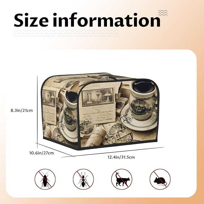 Vintage Coffee 4 Slice Toaster Cover Wide Slot Dustproof Bread Maker Cover Fingerprint Bakeware Protection Kitchen Appliance Cover Toaster Bag