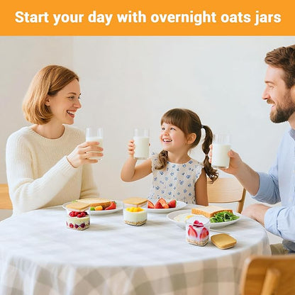 Square Glass Jars with Bamboo Lids, 12 Fl.oz Glass Storage Jars with Airtight Lids Set of 4, Clear Pantry Canister for Spice, Sugar, Coffee Bean, Tea, Oats - Included Labels, Marker and Spoon