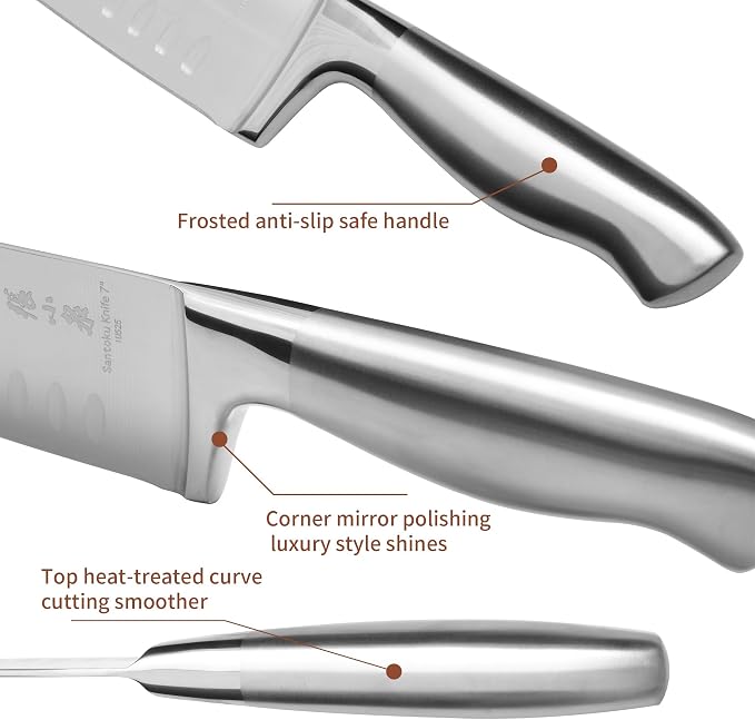 ZHANG XIAO QUAN Knife Set with Block, High Carbon Stainless Steel Sharp Blades, Built-in Sharpener Kitchen Knife Block Set for Home Cooking