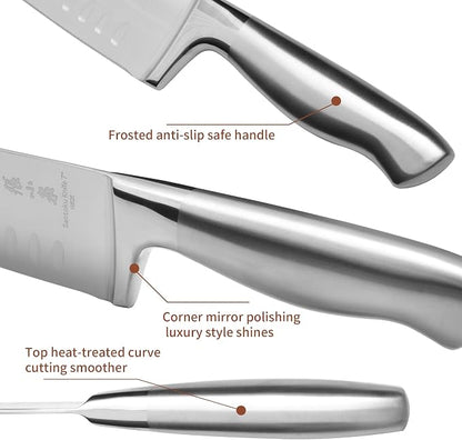 ZHANG XIAO QUAN Knife Set with Block, High Carbon Stainless Steel Sharp Blades, Built-in Sharpener Kitchen Knife Block Set for Home Cooking