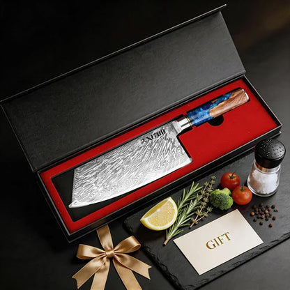 XITUO 7-Inch Vegetable Cleaver Knife – Japanese Style VG10 Damascus Steel Core Forged Blade, Professional Kitchen Knife with Sheath & Case