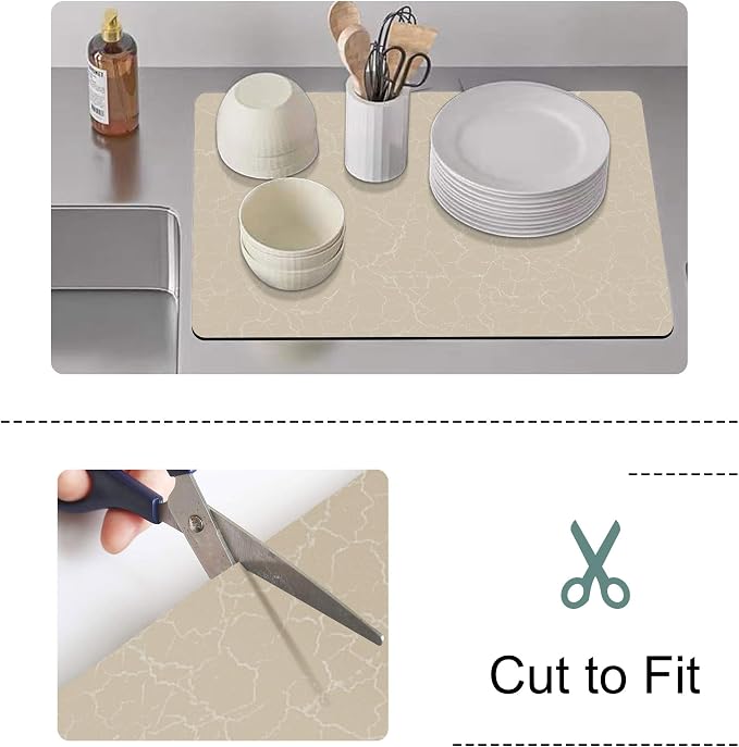 Coffee Bar Mat,Under Coffee Maker Mat,23"x15"Coffee Tray Mat Under Coffee Machine,Rubber Coffee Maker Mat,Under Appliance Mats,Silicone Hot Mat for Coffee Machine,Dish Drying Mat, Marble Beige