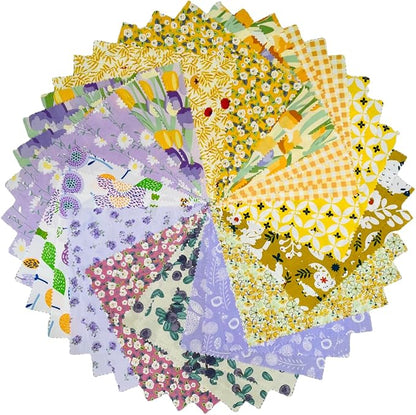 42-8" Precut Quilt Cotton Fabric Squares for Quilting Clearance Sewing DIY Project Floral Fabric Squares (Purple Yellow)