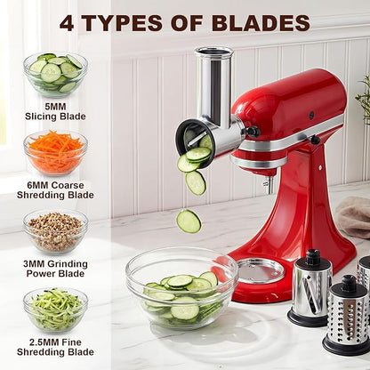 Meat Grinder & Stainless Steel Cheese Grater Attachment for KitchenAid Stand Mixer - 2 Pcs Kitchen Aid Accessories and Attachments Including Slicer Shredder and Food Grinder Attachment