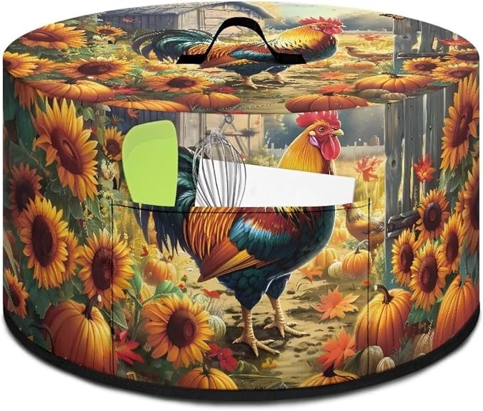 Sunflowers Rooster Slow Cooker Dust Cover Compatible with 6-8 qt Crock for Pot Pumpkins Small Kitchen Appliance Decor Dust Cover Autumn Patterns