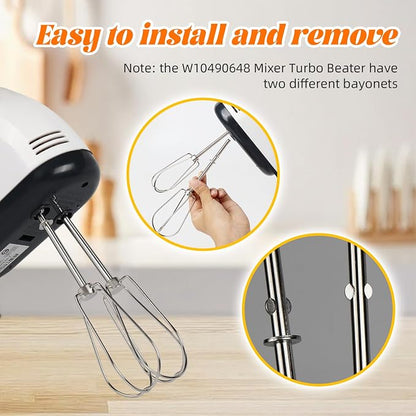 Hand Mixer Beaters for Kitchenaid, W10490648 Beaters Attachments Compatible with KitchenAid Hand Mixer KHM2B AP5644233 PS4082859