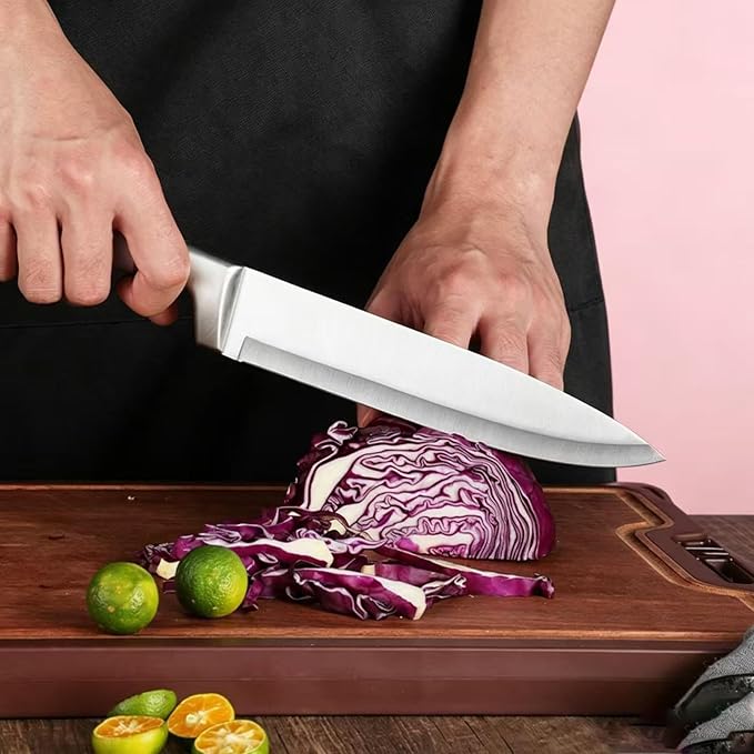 Pink Kitchen Knife Set, 9-Piece - Non-Stick, Sharp, High Carbon Stainless Steel Knives with Acrylic Block - Perfect for Meat Slicing, Chopping - Ideal Kitchen Gifts for Women