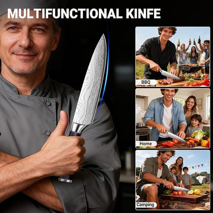 Chef Knife 8 Inch Kitchen Knife - Ultra Sharp Japanese High-Carbon Steel Chefs Knife, Professional Cooking Knives with Ergonomic Wood Handle & Gift Box
