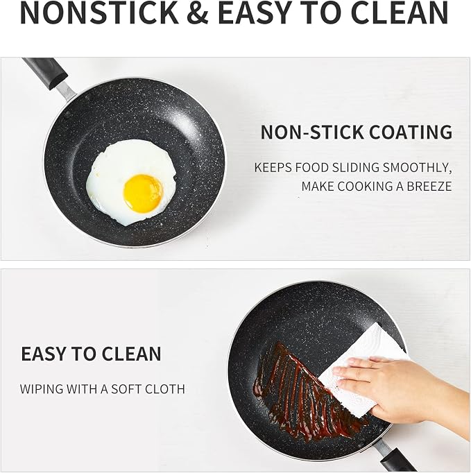 Frying Pan 3-Piece Set, Nonstick Skillet Set for Induction Cooktop, Frying Pan Nonstick 8 Inch+9.5 Inch +11 Inch with Bakelite Handles, PFOA Free(Black)