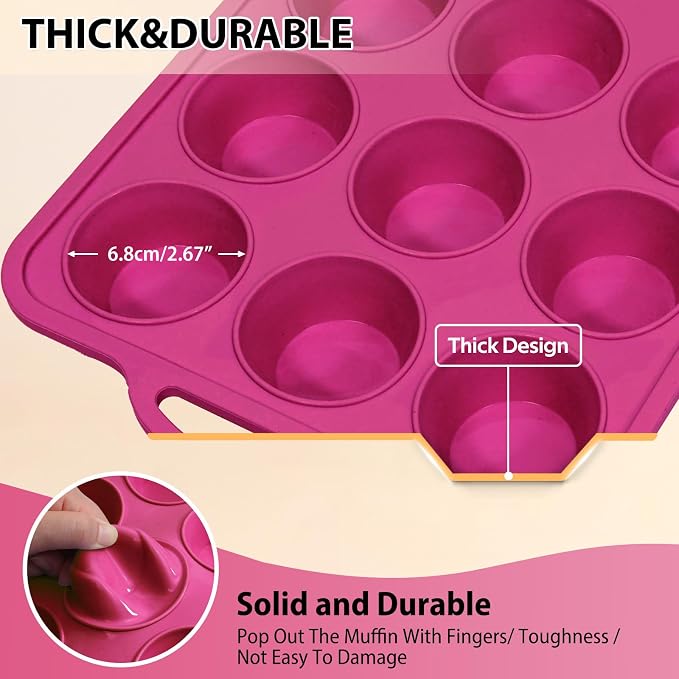 Silicone Muffin Pan for Baking: Non Stick Regular 12 Cup and Mini 24 Cup Muffin Pan Set with Metal Frame - BPA Free 2Pcs Silicone Small Cupcake Tin Tray Egg Bites Mold - for Oven Home Bakers