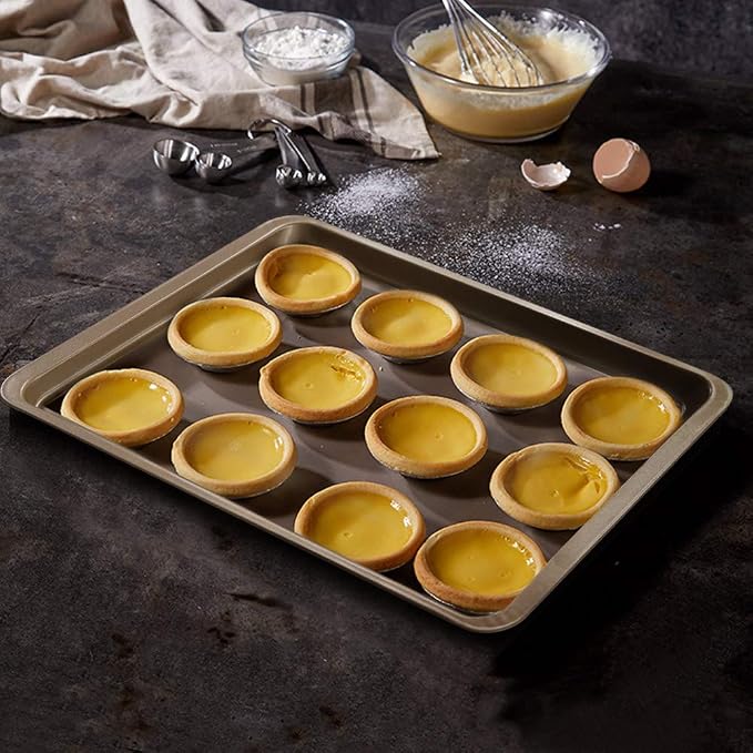 Beasea Cookie Sheet Nonstick Set of 2, Beasea 10 x 14.6 Inch Carbon Steel Baking Sheets Pan Toaster Oven Baking Pans Baking Tray Rimmed Baking Pan - Gold