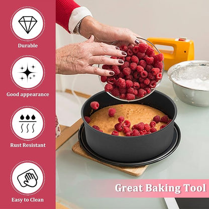 P&P CHEF 8 Inch Cake Pan, Nonstick Round Baking Layer Cake Pans Tins Set for Birthday Wedding, 2.94-Inch Deep Side & One-piece Design, Stainless Steel Core & Easy Clean, Black 4Pcs