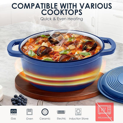 Cast Iron Dutch Oven Pot With Lid - AIVIKI 5QT Enameled Dutch Oven for Bread Baking With Cotton Potholders - Heavy- Duty Cookware Across All Cooktops, Wedding Registry Ideas & Gifts, Blue