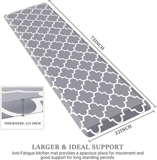 WISELIFE Anti Fatigue Floor Mat - 4/5 Inch Thick Kitchen Mat Non Slip Waterproof Heavy Duty Ergonomic Comfort Mat Durable for Home, Office, Sink, Laundry,(22" x 72", Grey)