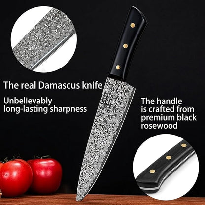 Chef Knife 8 Inch,Light Kitchen Knife, Ideal for All-Around Food Preparation with Damascus Steel Knife,Ultra Sharp Japanese Knife with Ergonomic Handle